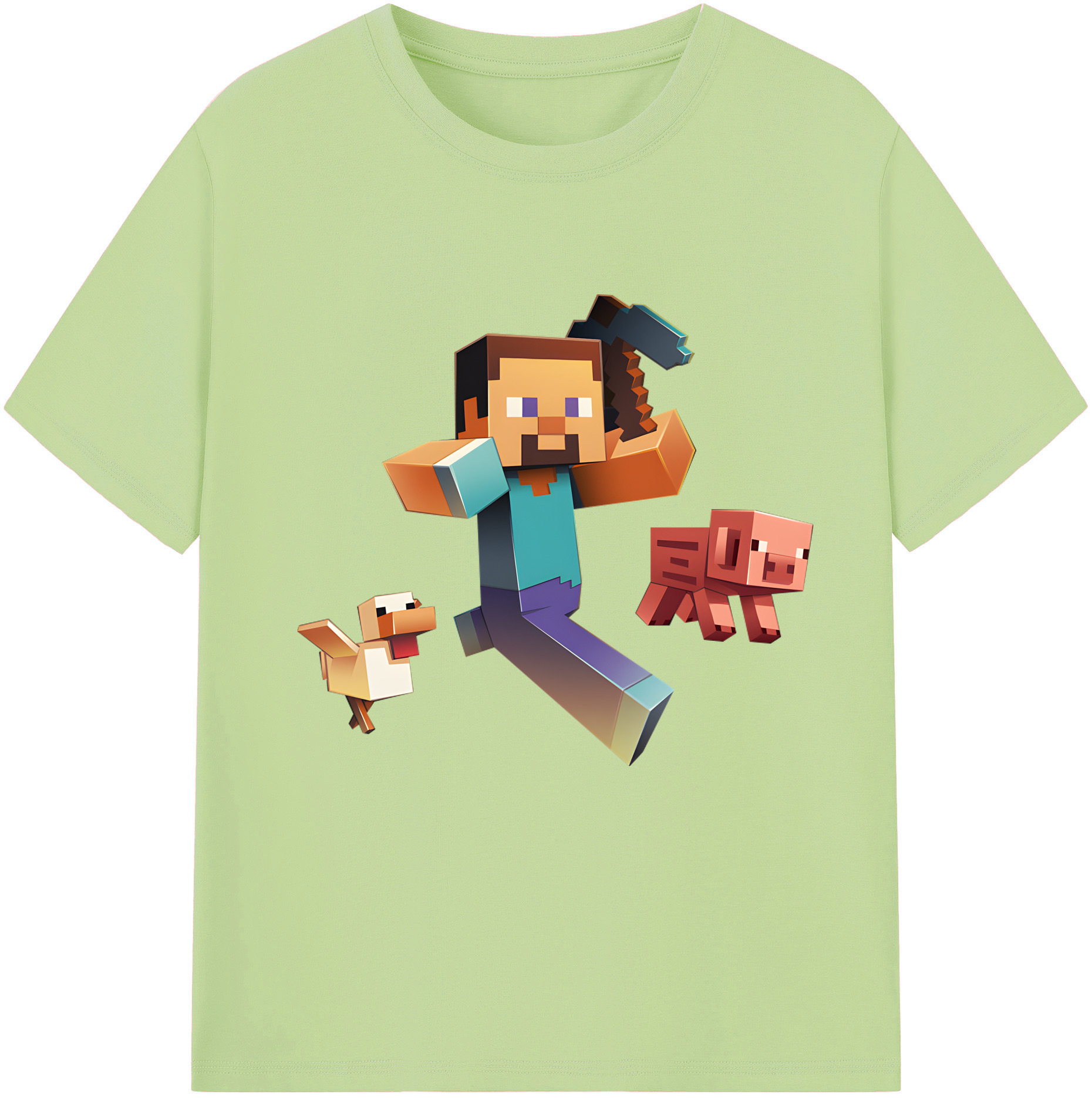（画像用） マインクラフト ブロックの世界 Minecraft MC Block world 綿100％半袖Tシャツ（フロントプリント）